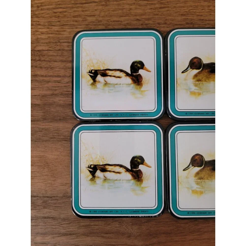 Vintage Set Of 6 Enesco Giordano Art 1986 Duck Design Square Coasters - Picture 3 of 7